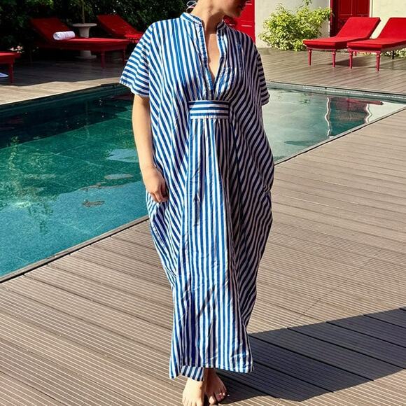 NWT Ink + Alloy Margot Kaftan Stripe Blue White OS - Picture 4 of 4